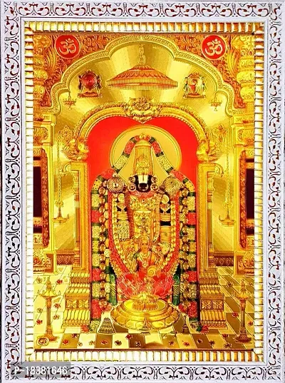 Suninow gold foil embossed God tirupati balaji white Framed Painting for Wall and Pooja/Hindu Bhagwan Devi Devta Photo Frame/God Poster for Puja ( 34 x 24 cm )