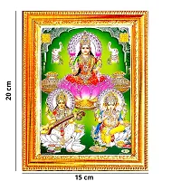 Suninow Laxmi ganesh saraswati in green backround with silver zari wotrk photo frame | God goddess Religious Framed Painting for Wall and Pooja/Hindu Bhagwan Devi Devta Photo Frame/God Poster for Puja-thumb2