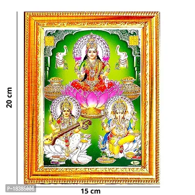 Suninow Laxmi ganesh saraswati in green backround with silver zari wotrk photo frame | God goddess Religious Framed Painting for Wall and Pooja/Hindu Bhagwan Devi Devta Photo Frame/God Poster for Puja-thumb3