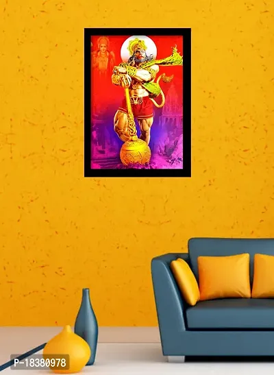 Suninow Hanuman ji Religious black colored Framed big size Painting for Wall and Pooja/Hindu Bhagwan Devi Devta Photo Frame/God Poster for Puja (48 x 34 cm)-thumb2