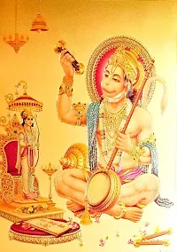 Suninow God Hanuman ji with shri ram gold foil embossed photo frame | Religious Framed Painting for Wall and Pooja (33 x 24 cm)-thumb2