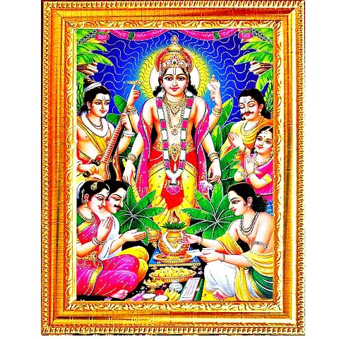 Suninow God satyanarayana Religious Framed Painting for Wall and Pooja/Hindu Bhagwan Devi Devta Photo Frame/God Poster for Puja (42 x 32 cm)
