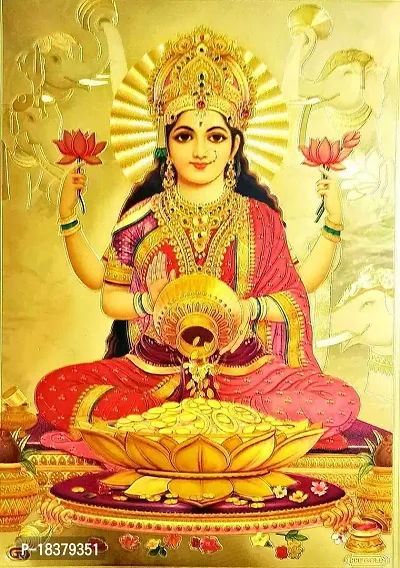 Suninow God lakshmi - gold plated photo with frame | Religious Framed Painting for Wall and Pooja/Hindu Bhagwan Devi Devta Photo Frame/God Poster for Puja (33 x 24)-thumb3