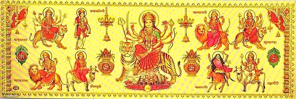 Suninow gold foil embossed Durga maa Photo sticker | God Photo | Photo Frame | bhagwan photo | god Photos | Pooja Photos (3 x 8 inch )