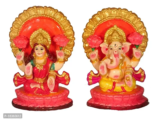 Suninow Terracotta Laxmi Ganesh Statue, Lakshmi Ganesha Idol Laxmi Ganesh Murti, Lakshmi Ganesha Showpiece -18 cm