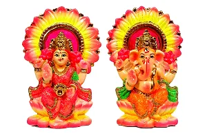 Suninow Terracotta Clay Ganesh Laxmi Idol- Multicolour, 12 x 18-thumb1