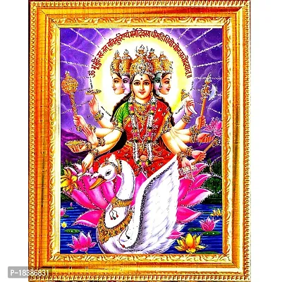 Suninow golden foil embossed god laxmi ganesh saraswati with kuber ji photo frame ( 7 x 5 ) (gayatri devi)