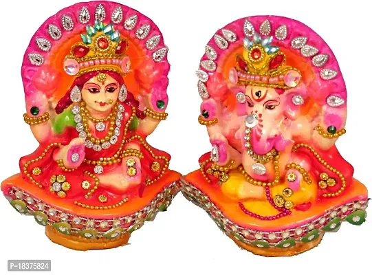 Suninow Laxmi Ganesha Statue Mitti Cool Terracotta Clay Ganesh laxmi Idol for Diwali-thumb0