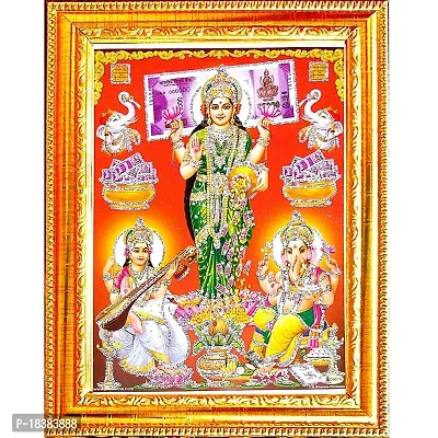 Suninow Laxmi ji in standing position with ganesh ji saraswati ji photo frame | God goddess Religious Framed Painting for Wall and Pooja/Hindu Bhagwan Devi Devta Photo Frame/God Poster for Puja-thumb0