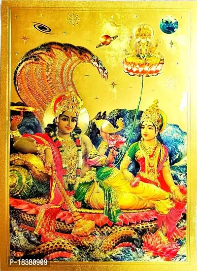 Suninow God vishnu laxmi - gold foil plated photo with frame | Religious Framed Painting for Wall and Pooja/Hindu Bhagwan Devi Devta Photo Frame/God Poster for Puja (33 x 24 cm)-thumb3