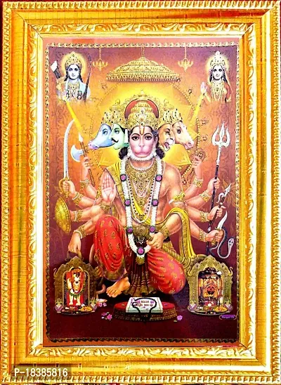 Suninow 3D panchmukhi Hanuman Photo Frame | Hanuman ji Photo | Balaji darbar Photo (35 x 26 cm)