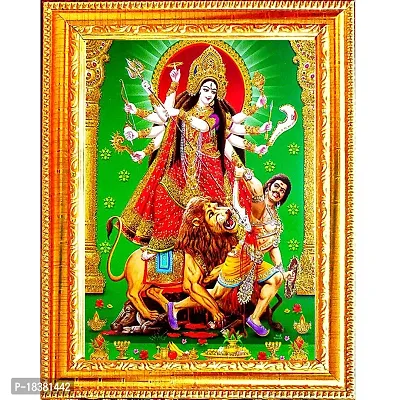 Suninow durga mata photo frame | God goddess Religious Framed Painting for Wall and Pooja/Hindu Bhagwan Devi Devta Photo Frame/God Poster for Puja (durga)-thumb0