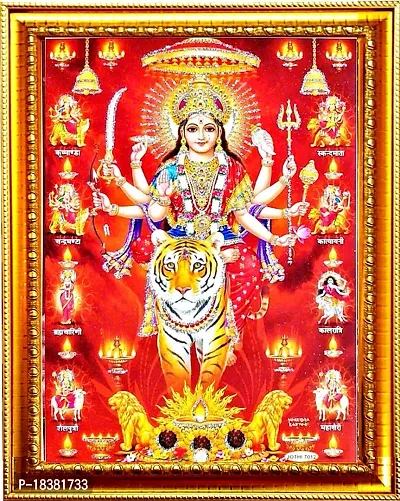 Suninow God Nav Durga maa photo frame Religious Framed Painting for Wall and Pooja/Hindu Bhagwan Devi Devta Photo Frame/God Poster for Puja (29 X 23 CM)
