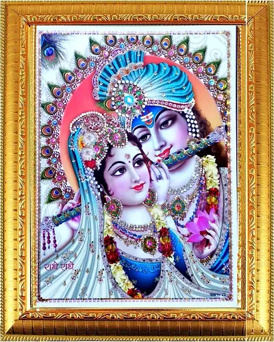 Suninow 3d Radha krishna PHOTO FRAME | GOD PHOTO FRAMES | Hindu god photo | bhagwan photo | small size photo of 7x 5 inch Religious Frame