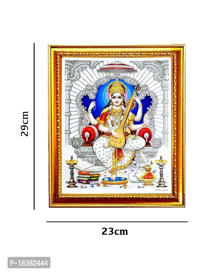 Suninow God saraswati Religious Framed Painting for Wall and Pooja/Hindu Bhagwan Devi Devta Photo Frame/God Poster for Puja (29 X 23 CM) (saraswati ji)-thumb2