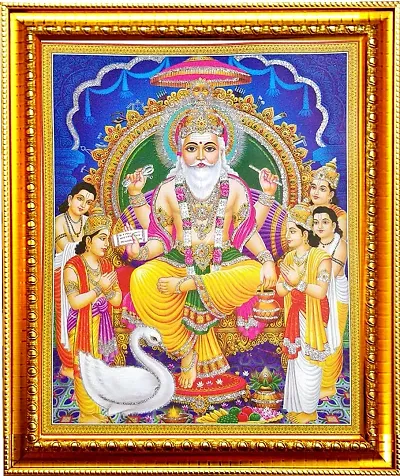 Suninow God saraswati Religious Framed Painting for Wall and Pooja/Hindu Bhagwan Devi Devta Photo Frame/God Poster for Puja (29 X 23 CM)