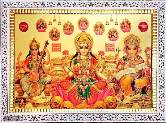 Suninow Goddess lakshmi photo for pooja | Religious Framed Painting for Wall and Pooja/Hindu Bhagwan Devi Devta Photo Frame/God Poster for Puja (33 x 24 )