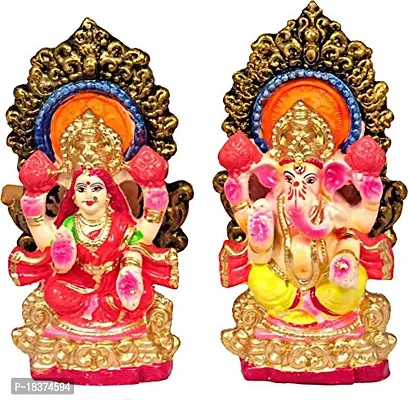 Suninow Laxmi Ganesha Statue Mitti Cool Terracotta Clay Ganesh laxmi Idol for Diwali-thumb0