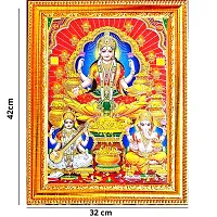 Suninow God Laxmi Ganesh Saraswati in red Background Religious Framed Painting for Wall and Pooja/Hindu Bhagwan Devi Devta Photo Frame/God Poster for Puja (42 x 32 cm) (Gold)-thumb1