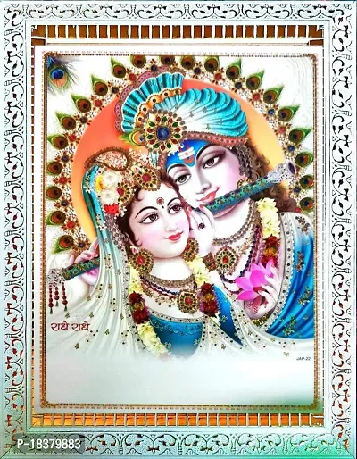 Suninow 3D photo of radha krishna wit white frame | radha krishna frames for wall | Religious Framed Painting for Wall and Pooja/Hindu Bhagwan Devi Devta Photo Frame/God Poster for Puja (40 x 30 cm)