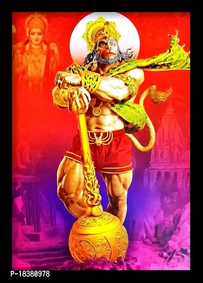 Suninow Hanuman ji Religious black colored Framed big size Painting for Wall and Pooja/Hindu Bhagwan Devi Devta Photo Frame/God Poster for Puja (48 x 34 cm)