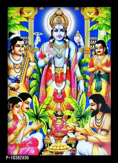 Suninow vishnu ji Religious black colored Framed Painting for Wall and Pooja/Hindu Bhagwan Devi Devta Photo Frame/God Poster for Puja (48 x 26 cm)