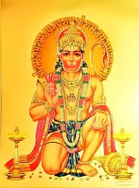 Suninow God hanuman ji gold foil embossed photo frame | Religious Framed Painting for Wall and Pooja/Hindu Bhagwan Devi Devta Photo Frame/God Poster for Puja (33 x 24 cm)-thumb2