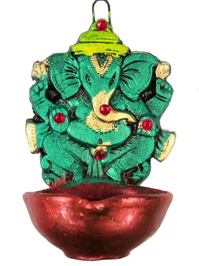 SUNINOW Terracotta Ganesha Hanging Decorative Diya | Deepawali/Diwali Decoration| Terracotta Hanging Diya Set (Height - 5 inch)