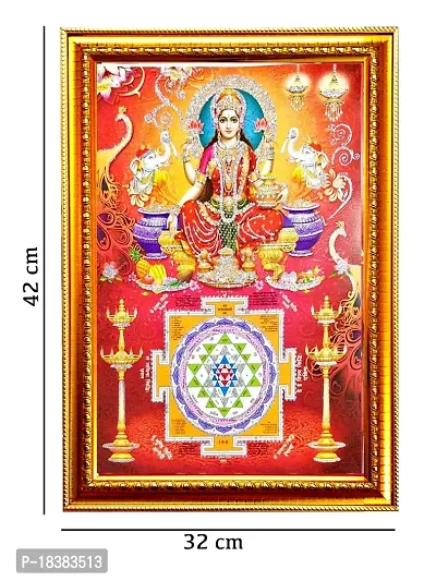 Suninow Laxmi ji with yantra in golden photo frame | god goddess photo frame | big size photo frame | god photo frame (42 x 32 cm)-thumb2