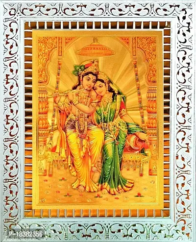 Suninow Gold foil embossed photo of radha krishna with white frame | God Radha Krishna photo frame ( 20 x 15 cm )