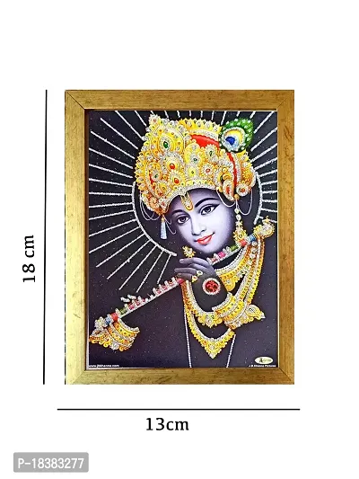 Suninow Digital Art Krishna ji Photo with Golden Frame | god Goddess Photo Frame (19 x 14 cm)-thumb2