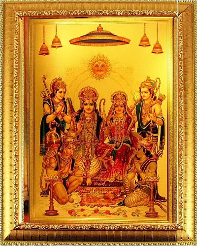 Suninow God Religious Framed Painting for Wall and Pooja/Hindu Bhagwan Devi Devta Photo Frame/God Poster for Puja (ram darbar)
