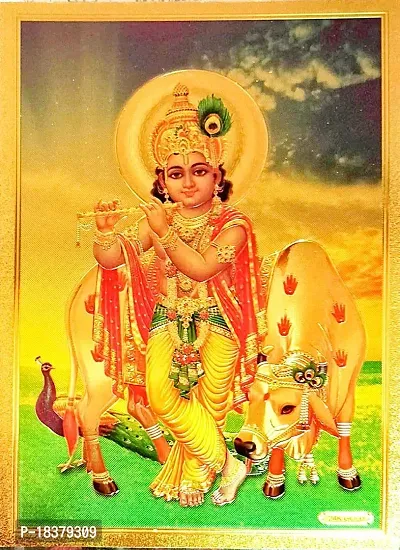 Suninow gold foil embossed photo of God bal krishna with frame | Religious Framed Painting for Wall and Pooja (20 x 15 cm)-thumb3