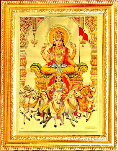 Suninow lord surya photo frame | God photo Religious Framed Painting for Wall and Pooja/Hindu Bhagwan Devi Devta Photo Frame/God Poster for Puja (33 x 24 cm)