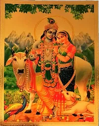 Suninow Gold foil embossed photo of radha krishna with frame | God Religious Framed Painting for Wall and Pooja/Hindu Bhagwan Devi Devta Photo Frame/God Poster for Puja (20 x 15 cm)-thumb2