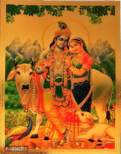 Suninow Gold foil embossed photo of radha krishna with frame | God Religious Framed Painting for Wall and Pooja/Hindu Bhagwan Devi Devta Photo Frame/God Poster for Puja (20 x 15 cm)-thumb3