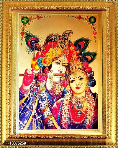 Suninow Gold Plated Photo Frame of Sri Radha Krishna with Multicolor Photo Frame