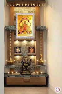 Suninow God laxmi ganesh saraswati - gold plated photo frame | Religious Framed Painting for Wall and Pooja/Hindu Bhagwan Devi Devta Photo Frame/God Poster for Puja (33 x 24 cm)-thumb1