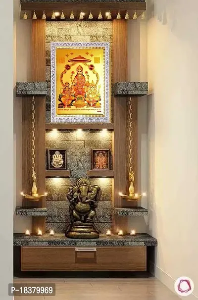 Suninow God laxmi ganesh saraswati - gold plated photo frame | Religious Framed Painting for Wall and Pooja/Hindu Bhagwan Devi Devta Photo Frame/God Poster for Puja (33 x 24 cm)-thumb2