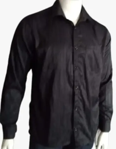 American-Elm Men's Black Basic Cotton Shirt