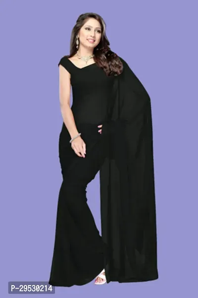 Classic Women's Lycra Black Plain Saree-thumb0