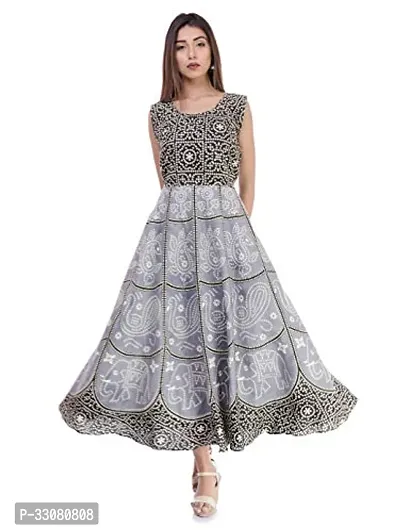 Beautiful Cotton Grey Floral Print Ethnic Gowns For Women-thumb0