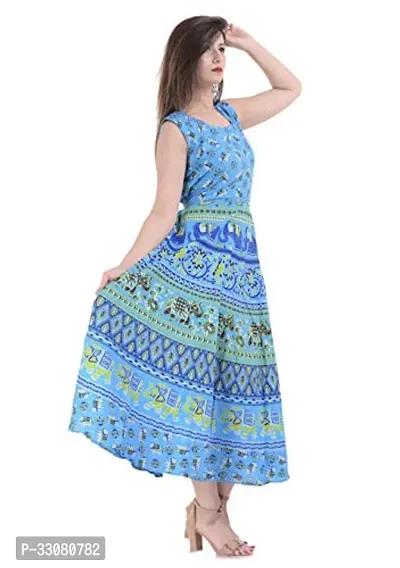 Beautiful Cotton Blue Floral Print Ethnic Gowns For Women