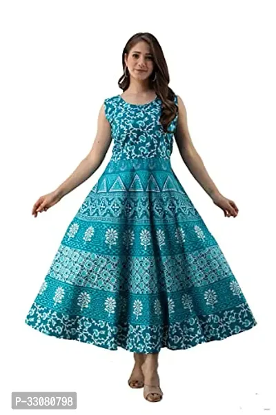 Beautiful Cotton Blue Floral Print Ethnic Gowns For Women-thumb0