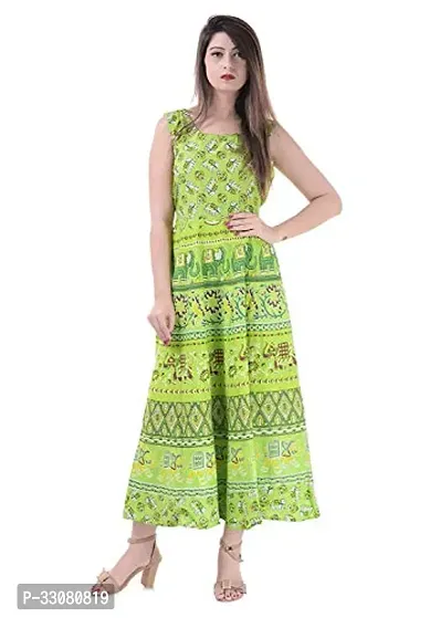 Beautiful Cotton Green Floral Print Ethnic Gowns For Women-thumb0