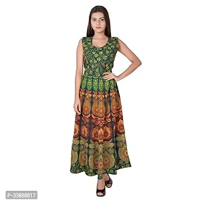 Beautiful Cotton Green Floral Print Ethnic Gowns For Women