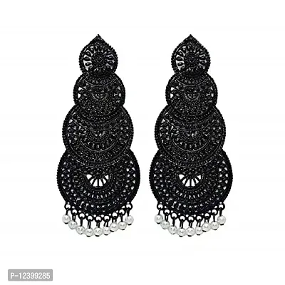 Feminine Chunky Four Layer Long Black Drop Earrings For Girl and Women