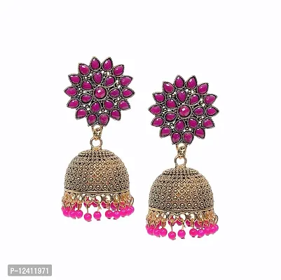 SubhagAlankar Gold Tone Traditional Jhumki Earrings For Women (Pink)