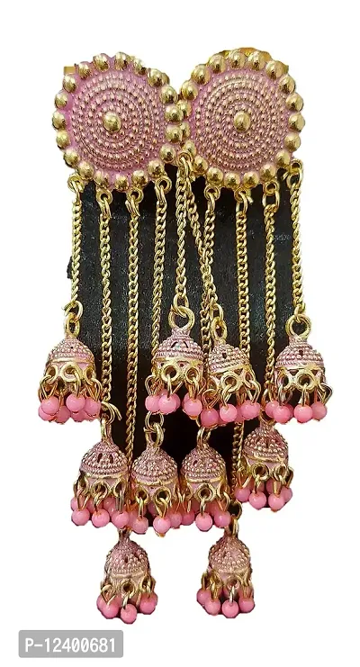 Modern Girls Long Jhalar Style Earrings  Jhumka with Pearls (Pink), 9 mm (FFJ5-5JGT)