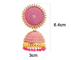 Sirene Shoppers Pink Enamel Traditional Jewellery Earring Wedding Classic Stylish Indian Pearl Moti Ethnic Round Antique Metal Brass Golden Jhumki set Earrings for Women and Girls-thumb1